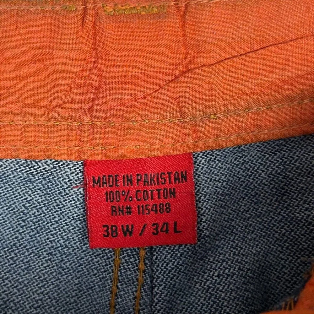 Revolution Y2K Jeans 38x34 Tribal Stitched Pockets Streetwear Skate Baggy Button - Picture 8 of 10